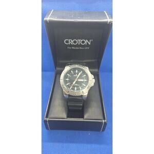 Croton Men's Tachymetre Diver Black Rubber Strap Watch - NIB- Never Worn.